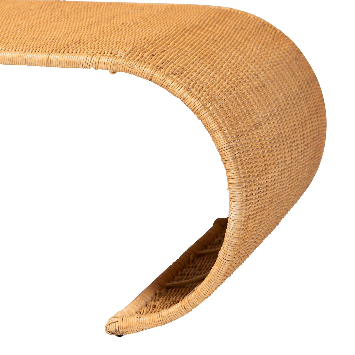 Palm Waterfall Natural Rattan Coffee Table - Handwoven Wicker Centerpiece with Curved Silhouette for Boho, Coastal, or Tropical Living Room and Lounge Area