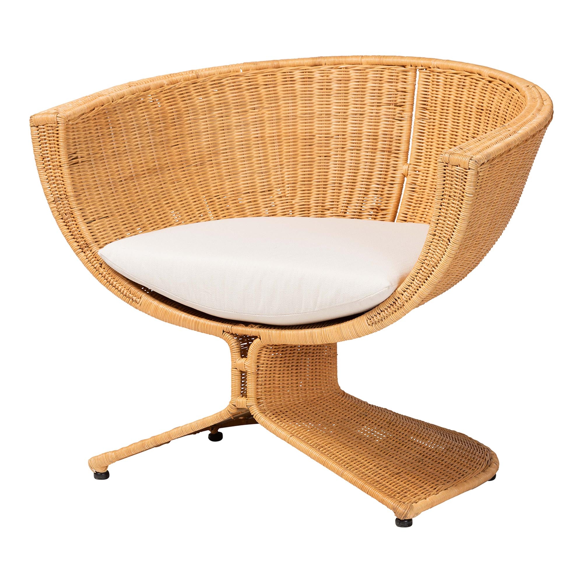 bali & pari Reya Natural Rattan Lounge Chair - Handwoven Wicker Accent Seating with Pedestal Base for Modern Boho, Coastal, or Tropical Living Room Spaces