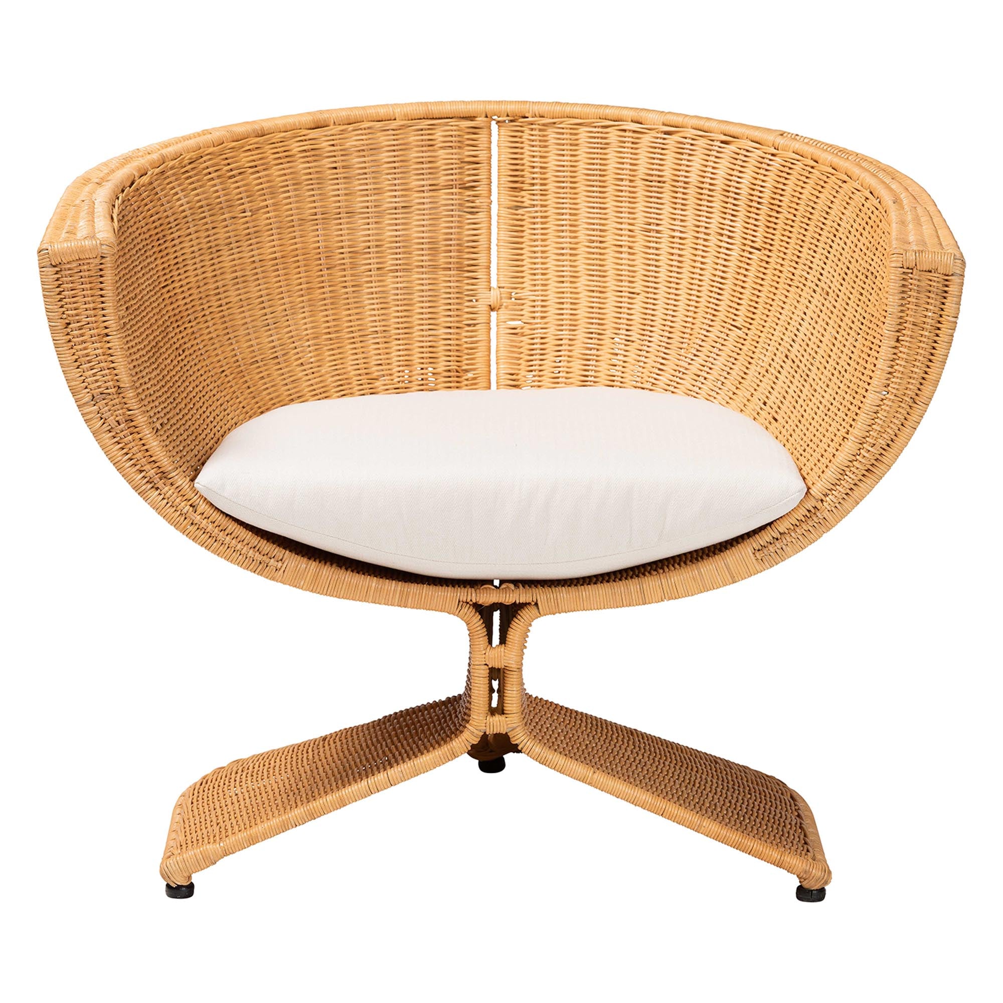 bali & pari Reya Natural Rattan Lounge Chair - Handwoven Wicker Accent Seating with Pedestal Base for Modern Boho, Coastal, or Tropical Living Room Spaces