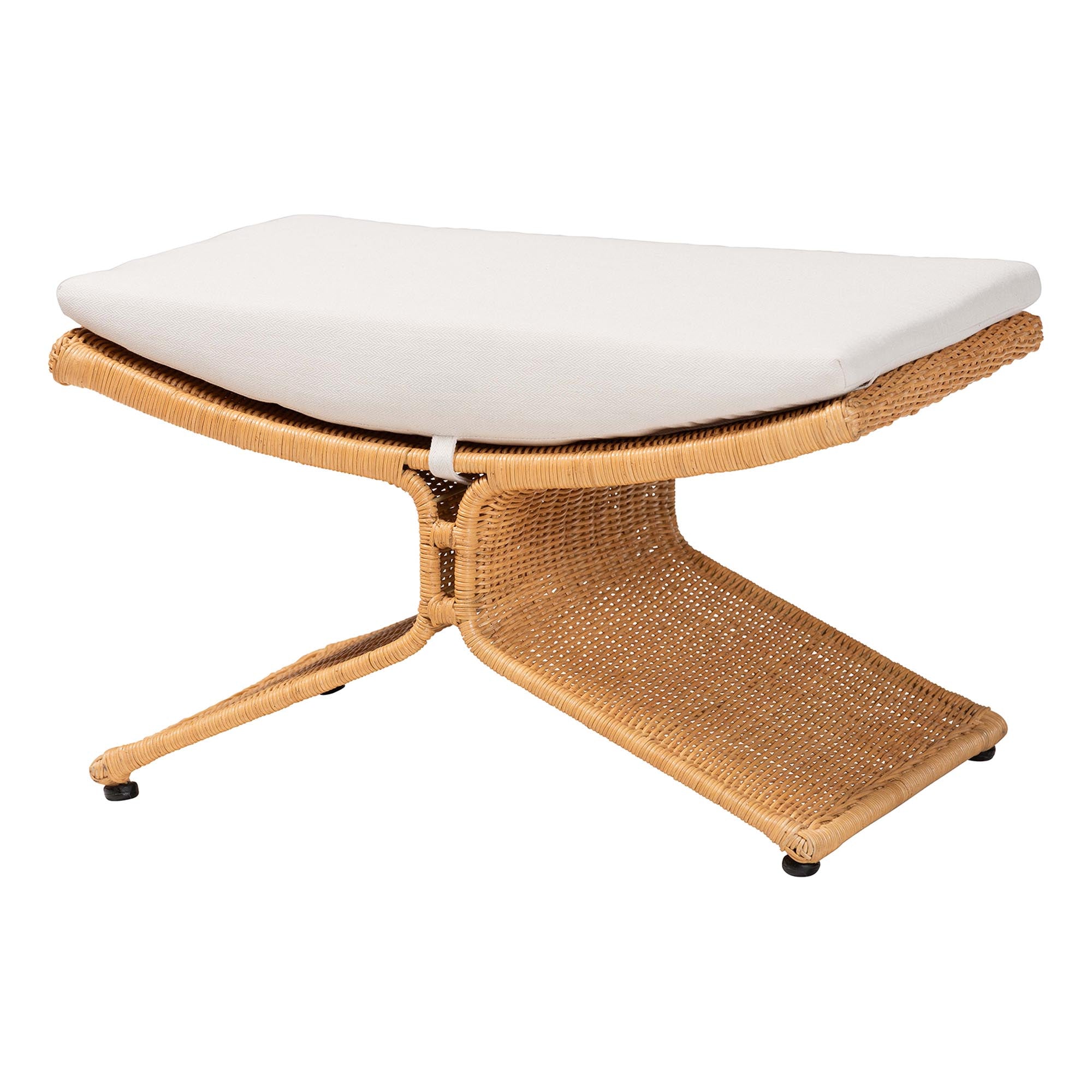 bali & pari Reya Natural Rattan Footstool - Sculptural Handwoven Ottoman with Pedestal Base for Boho, Coastal, or Tropical Lounge and Living Spaces