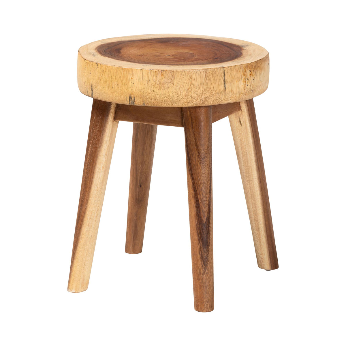 Jia Suar Wood End Table - Handcrafted Side Table with Live Edge Round Top and Tapered Legs, Rustic Boho Accent Furniture for Living Room, Bedroom, or Patio