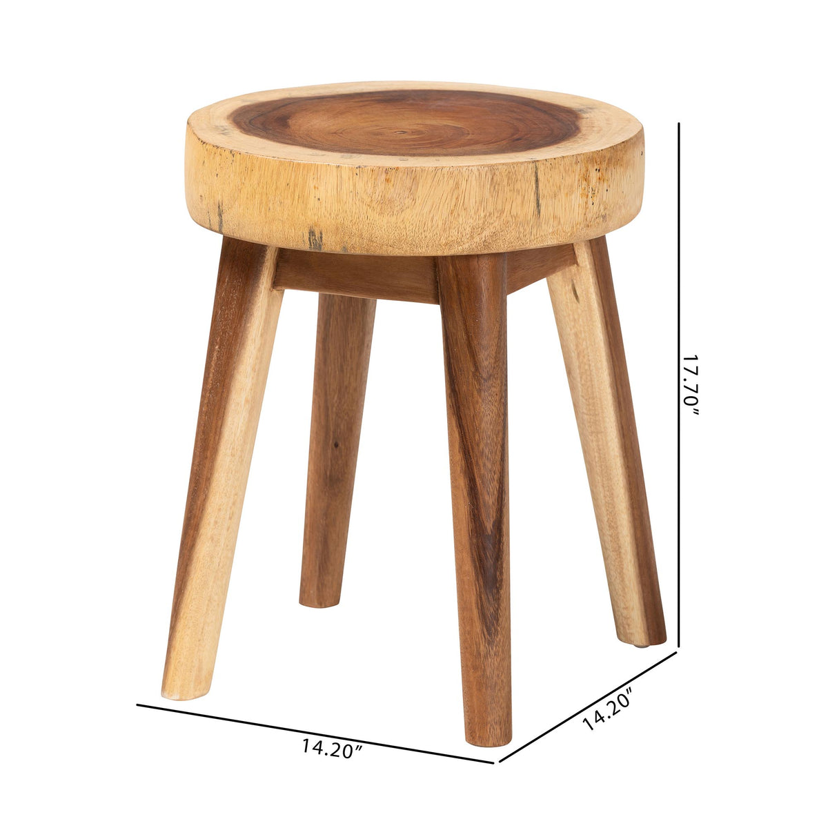 Jia Suar Wood End Table - Handcrafted Side Table with Live Edge Round Top and Tapered Legs, Rustic Boho Accent Furniture for Living Room, Bedroom, or Patio