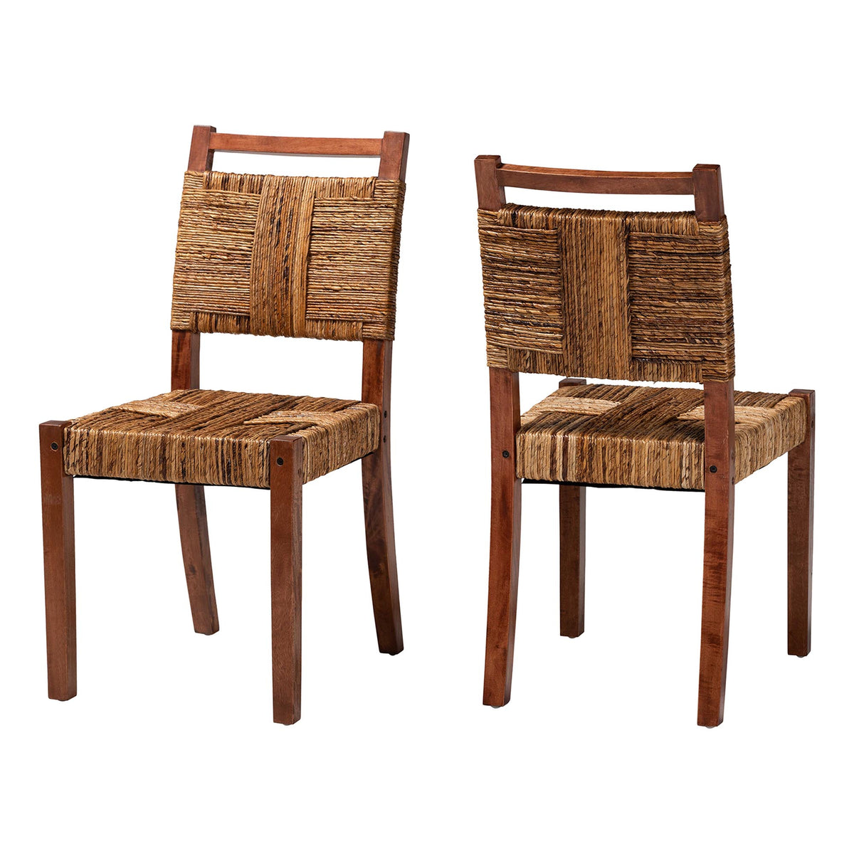 Chabela Handwoven Seagrass Dining Chair Set of 2- Solid Mango Wood Frame with Woven Seat and Backrest, Rustic Boho Style Kitchen or Dining Room Seating, Brown