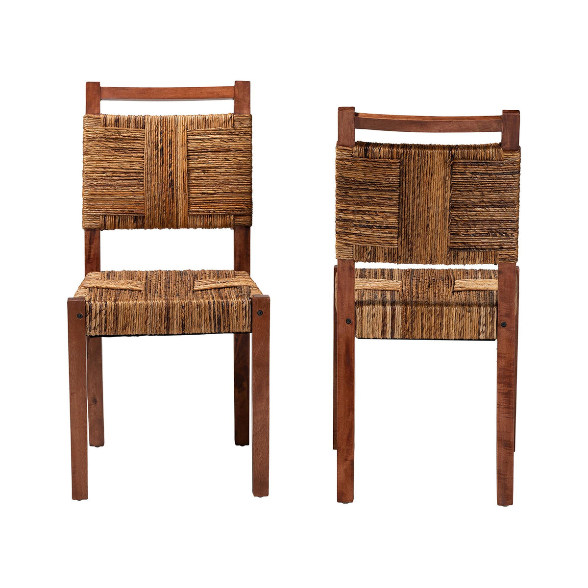 Chabela Handwoven Seagrass Dining Chair Set of 2- Solid Mango Wood Frame with Woven Seat and Backrest, Rustic Boho Style Kitchen or Dining Room Seating, Brown
