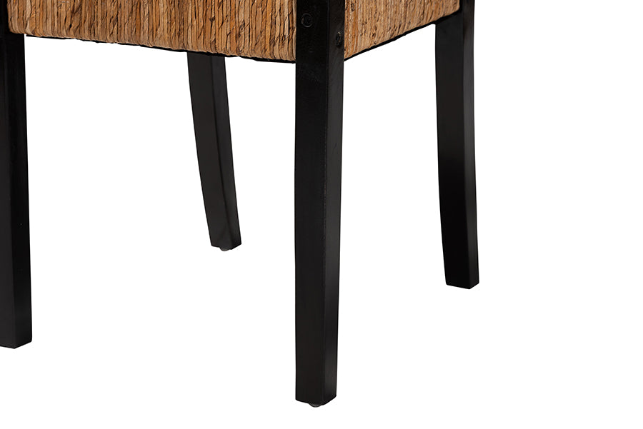 Raniya Handwoven Seagrass Dining Chair Set of 2- Solid Mango Wood Frame with Woven Seat and Backrest, Rustic Boho Style Kitchen or Dining Room Seating, Black