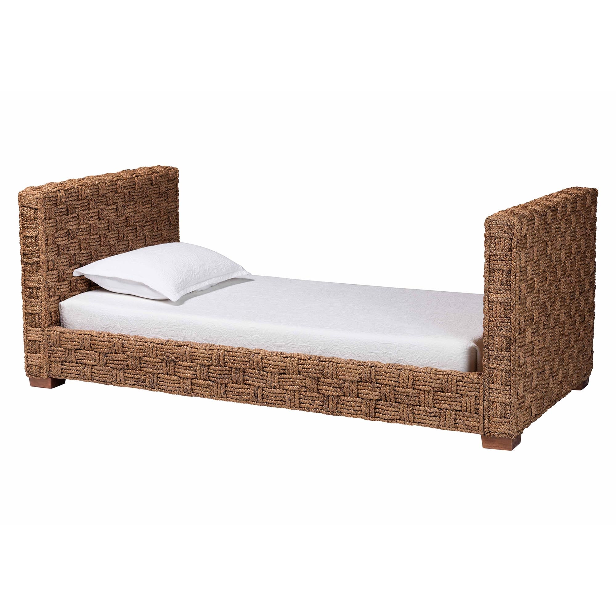 bali & pari Rhinos Handwoven Seagrass Daybed - Twin Size Coastal Boho Bed Frame with Basketweave Design