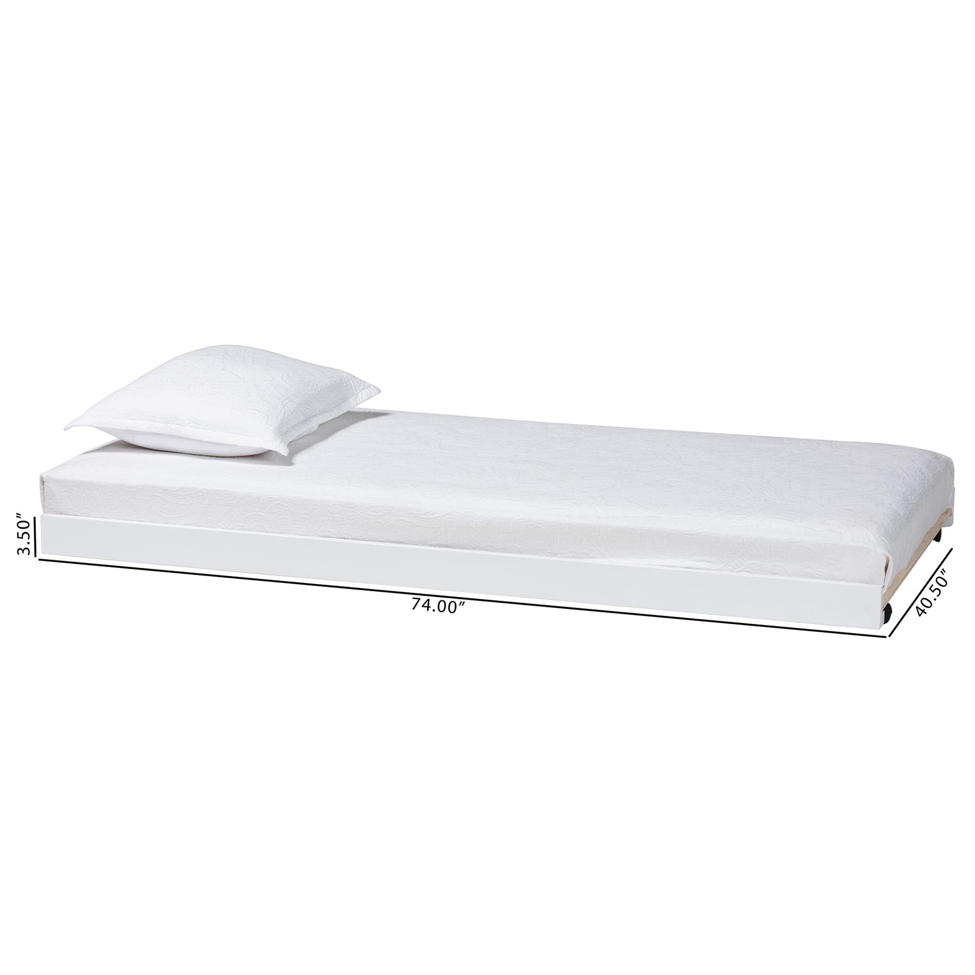 Lucera Trundle - Underbed Low-Profile Rolling Base for Daybeds and Guest Rooms, Twin, White