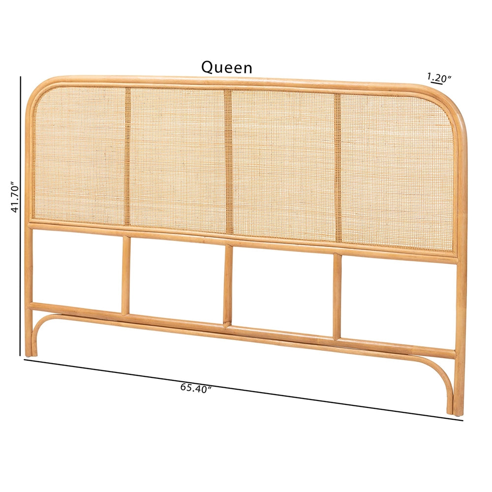 Agota Natural Rattan Standalone Headboard - Handwoven Wicker Panel with Rounded Corners and Rattan Frame, Coastal Boho Style Bedroom Decor, Queen