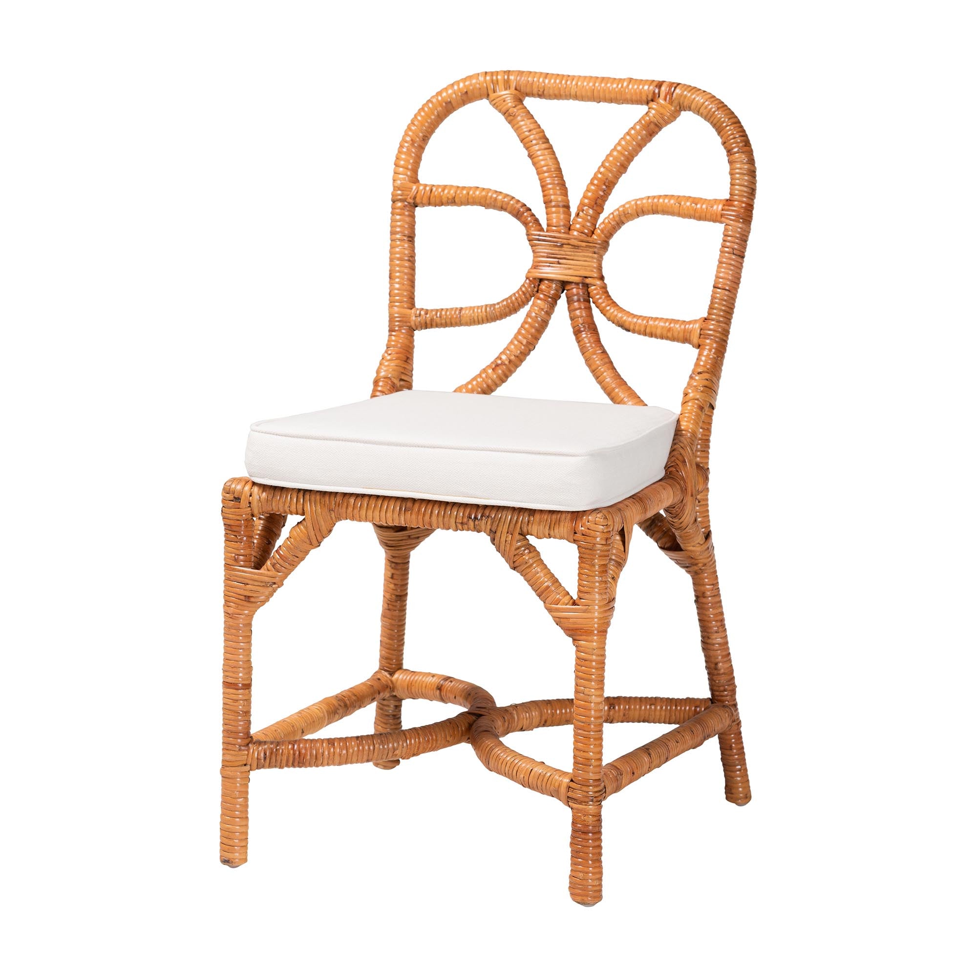 bali & pari Alondra Natural Rattan Dining Chair - Handwoven Wicker Side Chair with Removable Cushion, Coastal Boho Kitchen or Dining Room Seating
