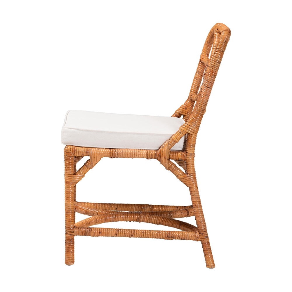 bali & pari Alondra Natural Rattan Dining Chair - Handwoven Wicker Side Chair with Removable Cushion, Coastal Boho Kitchen or Dining Room Seating