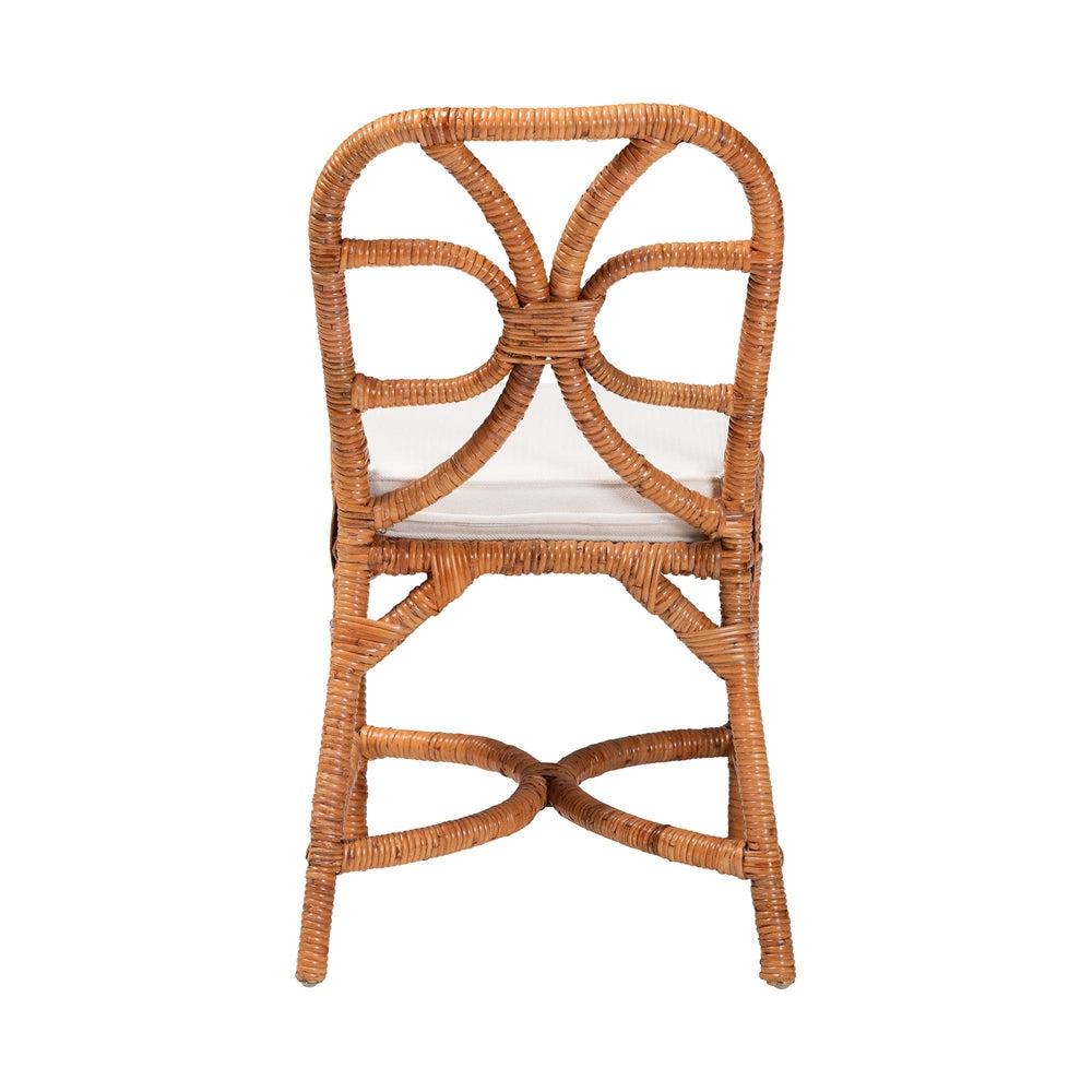 bali & pari Alondra Natural Rattan Dining Chair - Handwoven Wicker Side Chair with Removable Cushion, Coastal Boho Kitchen or Dining Room Seating
