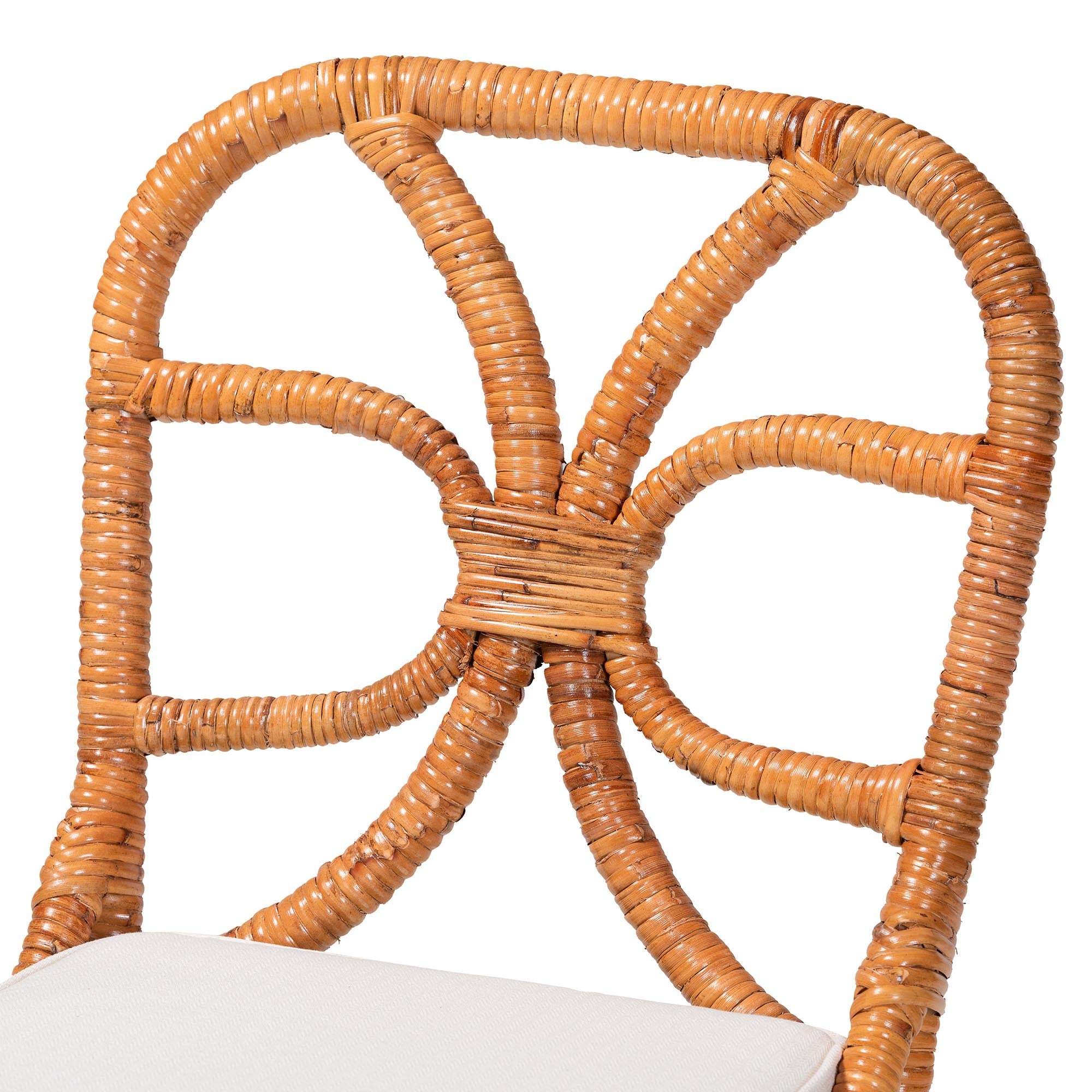 bali & pari Alondra Natural Rattan Dining Chair - Handwoven Wicker Side Chair with Removable Cushion, Coastal Boho Kitchen or Dining Room Seating