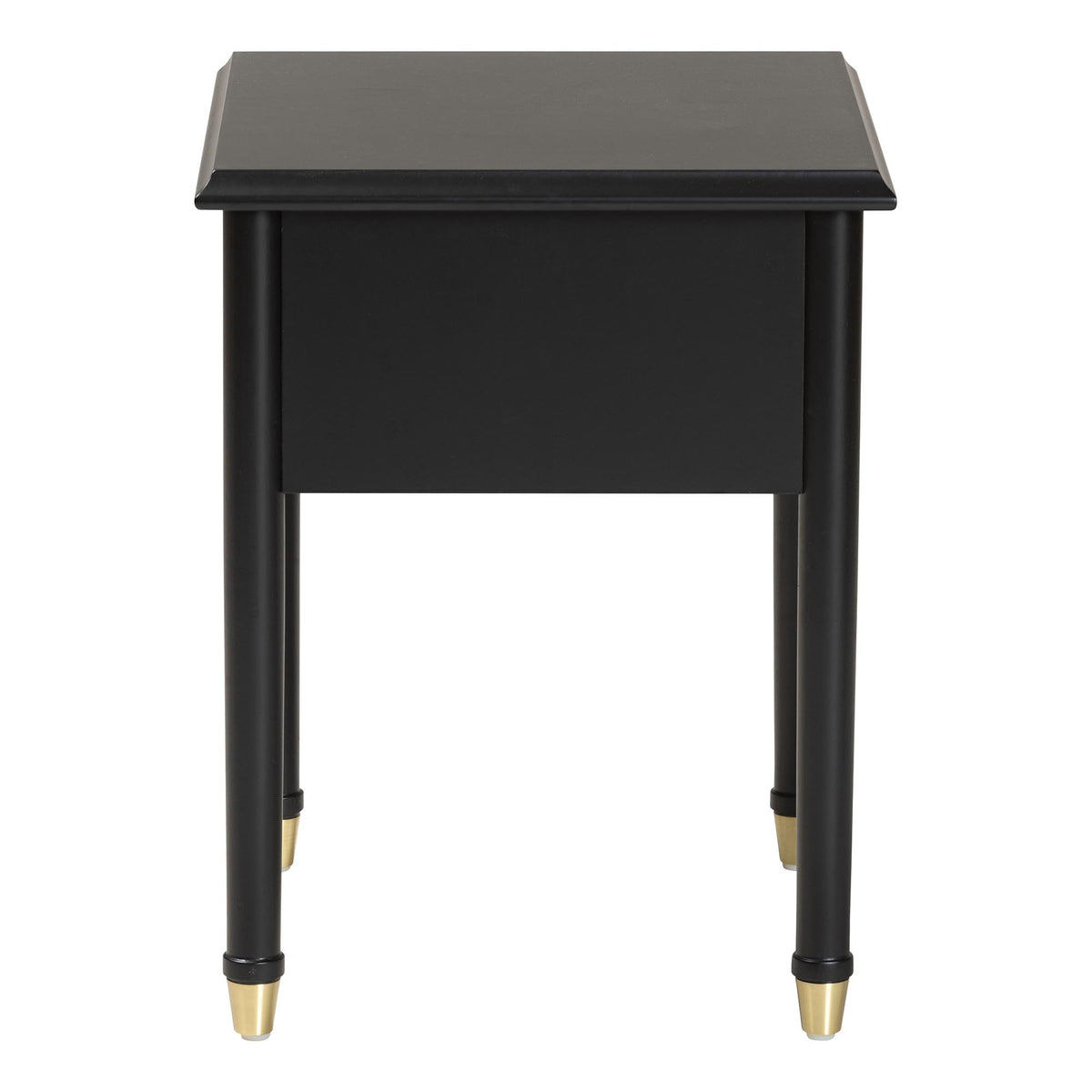 Tamra Black Wood Nightstand with Pullout Shelf - Modern Transitional Bedside Table with Metallic Accents