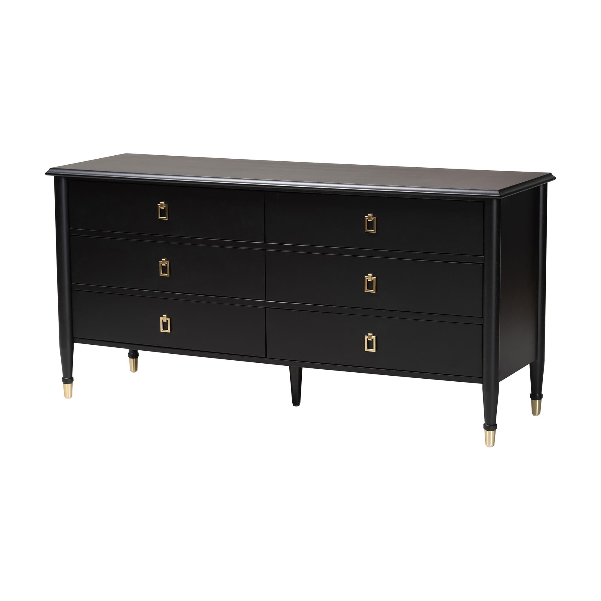 Tamra Black Wood Dresser with Drawers - Bedroom Storage Unit with Metallic Accents, 6-Drawer Modern Transitional Bedroom Storage Solution