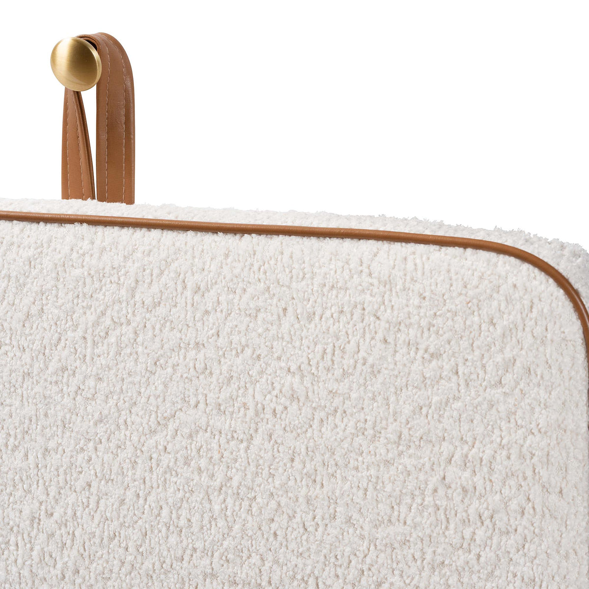 Belden Boucle Upholstered Wall-Mounted Headboard - Padded Cushion Panel with Faux Leather Piping, Modern Bedroom Accent Piece, Cream, Queen