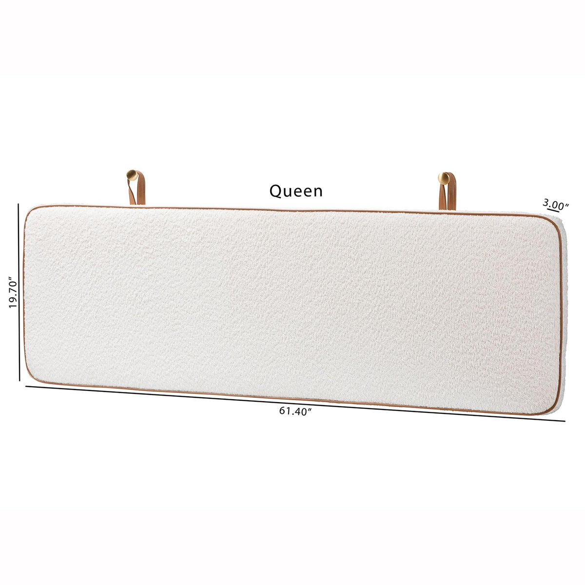 Belden Boucle Upholstered Wall-Mounted Headboard - Padded Cushion Panel with Faux Leather Piping, Modern Bedroom Accent Piece, Cream, Queen