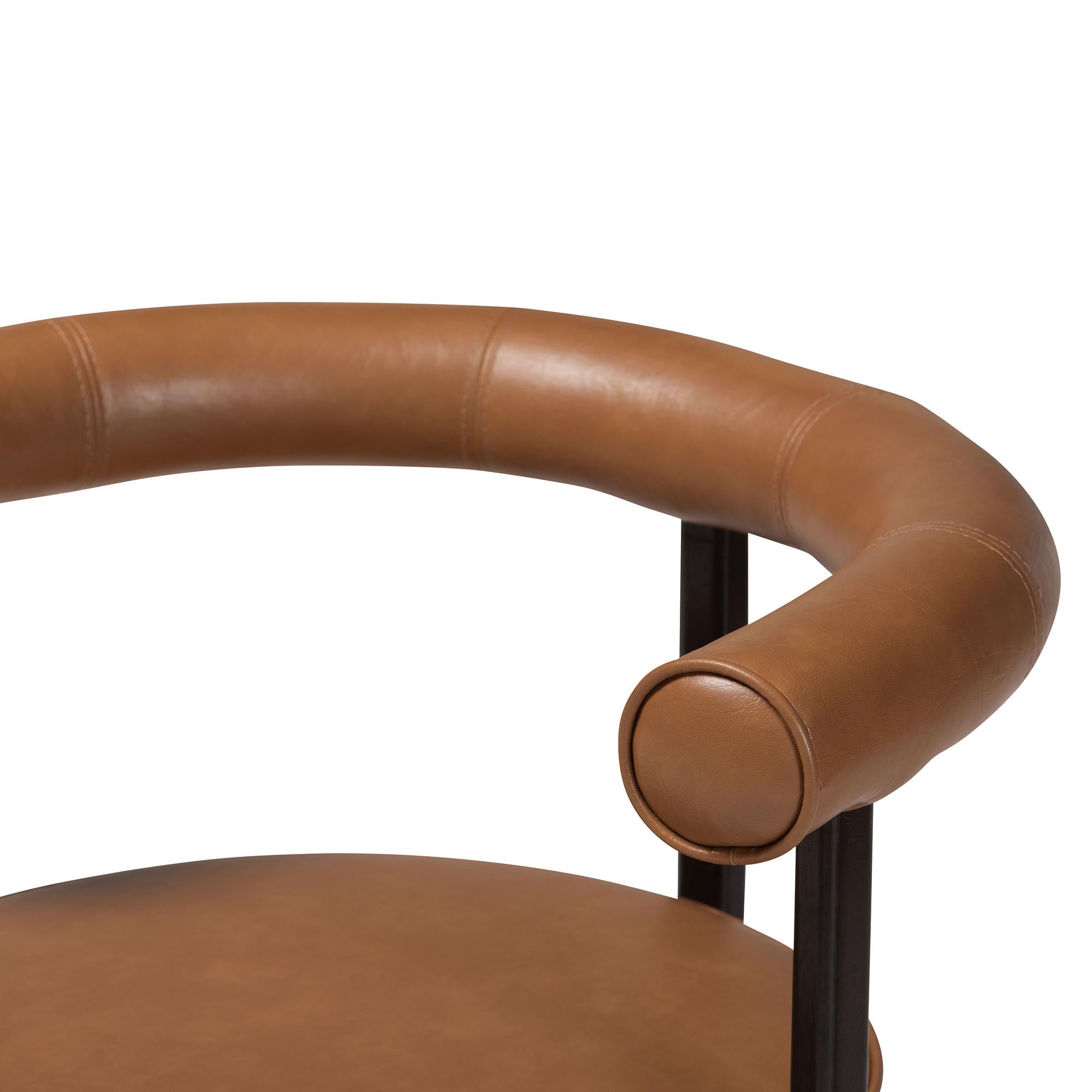 Delacruz Swivel Dining Chair - Round Open Back Accent Chair with Faux Leather Upholstery, Modern Contemporary Seating for Kitchen or Dining Room