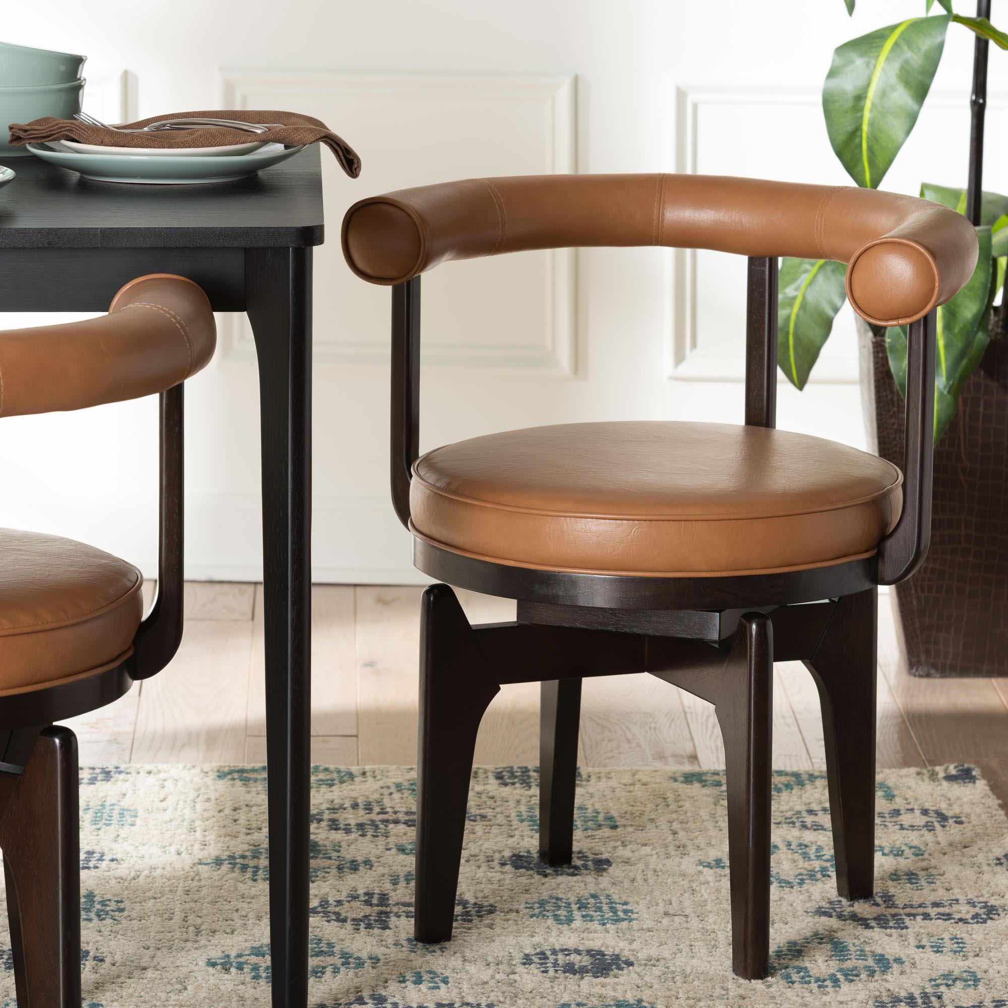Delacruz Swivel Dining Chair - Round Open Back Accent Chair with Faux Leather Upholstery, Modern Contemporary Seating for Kitchen or Dining Room