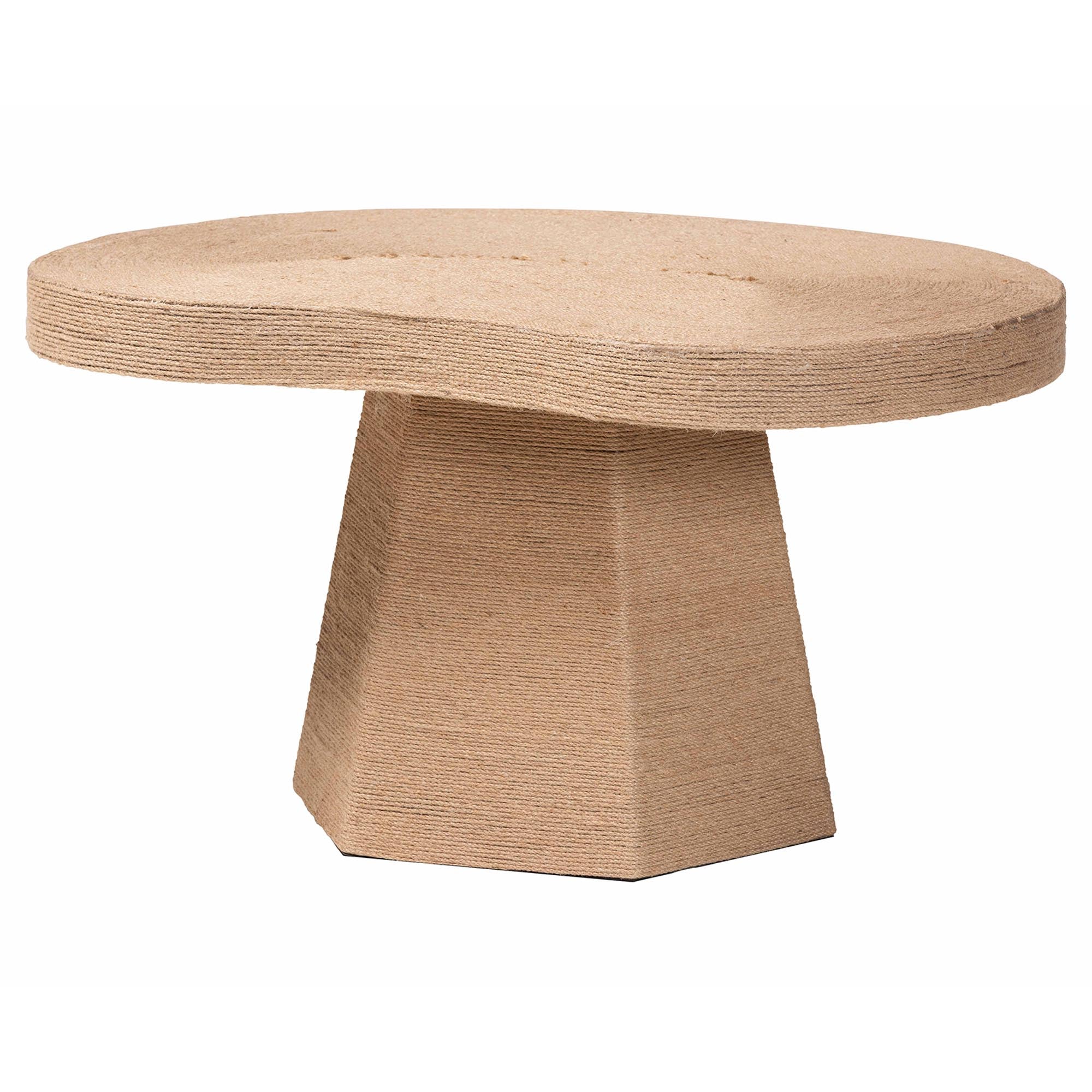 bali & pari Lenka Natural Jute Coffee Table - Textured Handwoven Cocktail Table with Sculptural Base and Irregular Top for Living Room or Lounge