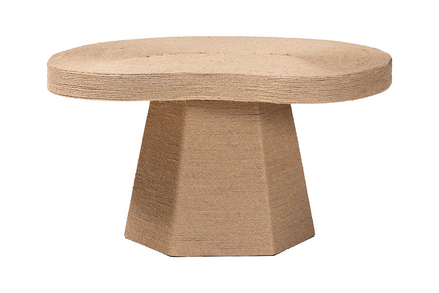 bali & pari Lenka Natural Jute Coffee Table - Textured Handwoven Cocktail Table with Sculptural Base and Irregular Top for Living Room or Lounge