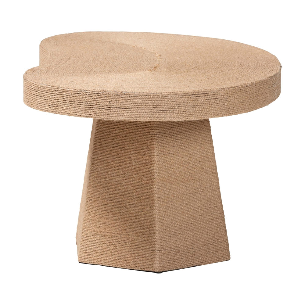 Lenka Natural Jute Coffee Table - Textured Handwoven Cocktail Table with Sculptural Base and Irregular Top for Living Room or Lounge