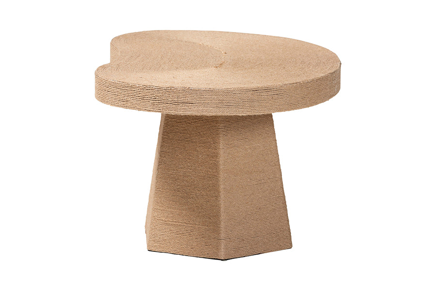 bali & pari Lenka Natural Jute Coffee Table - Textured Handwoven Cocktail Table with Sculptural Base and Irregular Top for Living Room or Lounge
