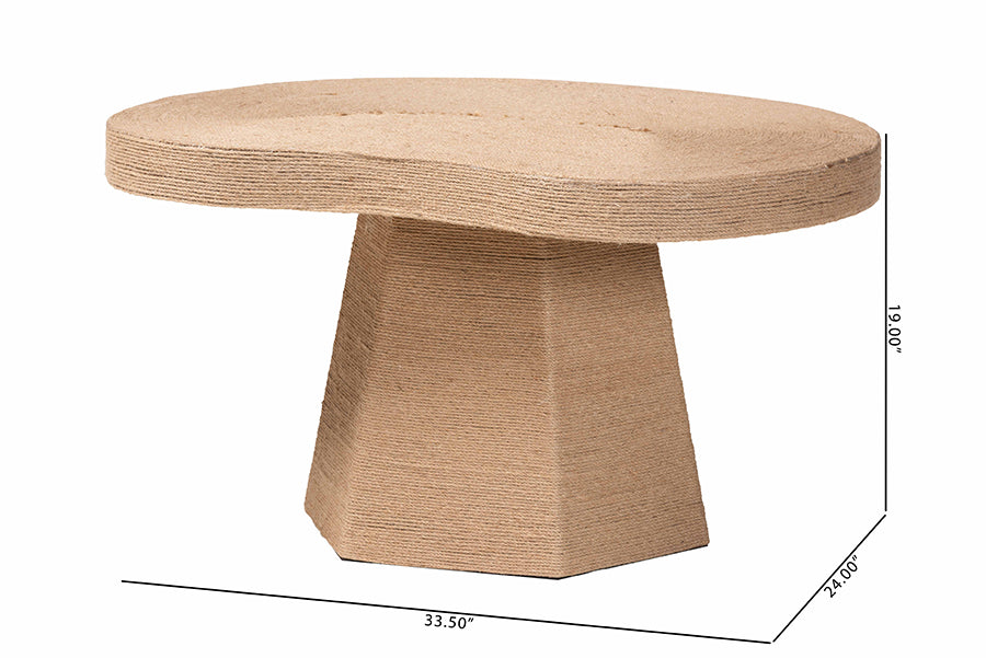 bali & pari Lenka Natural Jute Coffee Table - Textured Handwoven Cocktail Table with Sculptural Base and Irregular Top for Living Room or Lounge