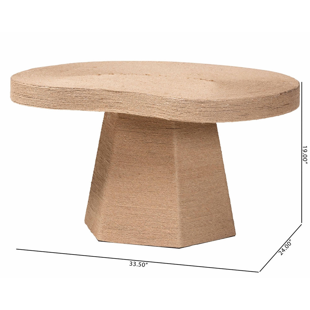 Lenka Natural Jute Coffee Table - Textured Handwoven Cocktail Table with Sculptural Base and Irregular Top for Living Room or Lounge