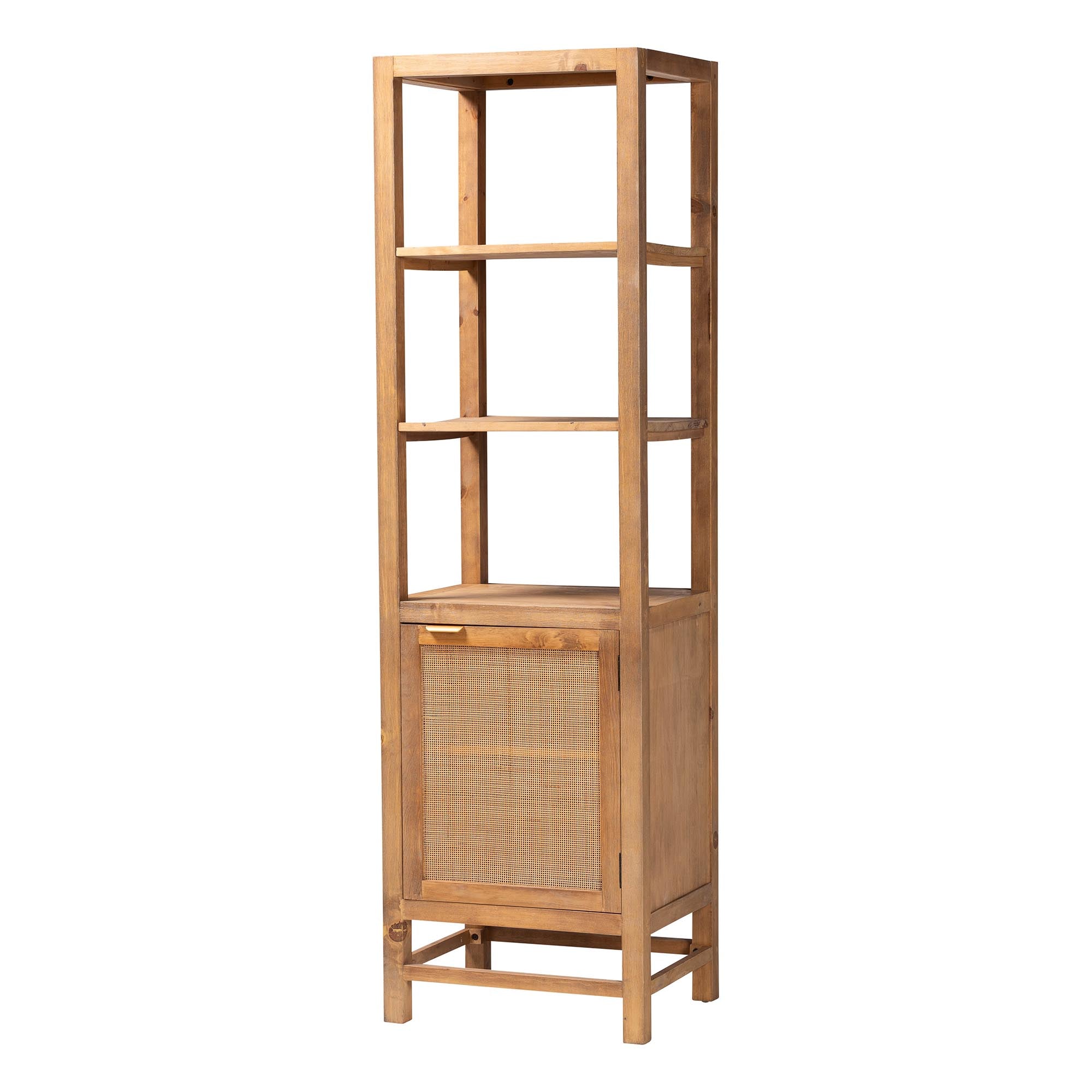 bali & pari Sibu Storage Cabinet with Rattan Door - Tall Accent Display Tower with Open Shelves and Cabinet for Living Room, Bedroom or Office