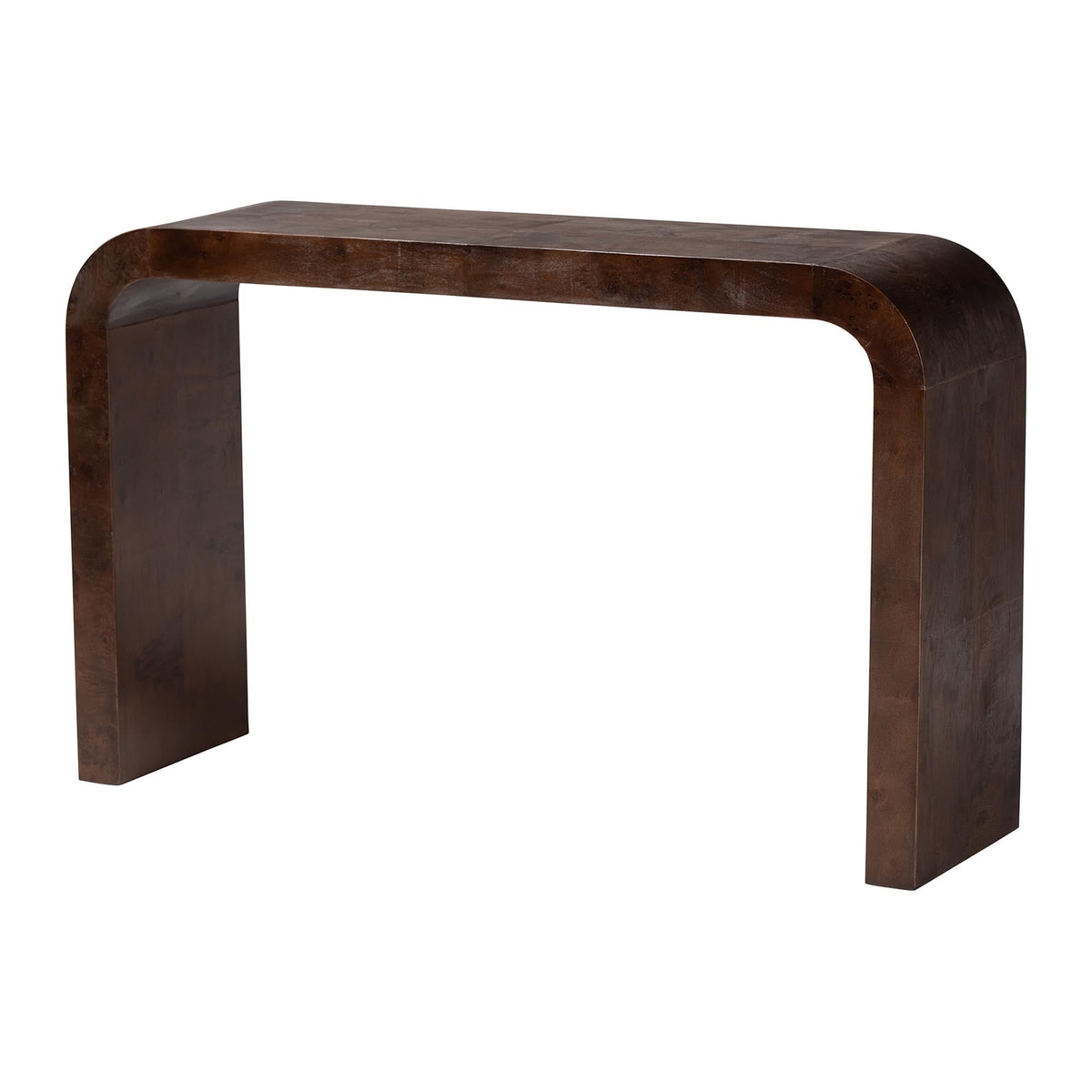 bali & pari Revelle Real Burl Wood Console Table in Dark Walnut Brown - Modern Entryway or Sofa Table with Waterfall Design and Minimalist Silhouette for Living Room or Hallway