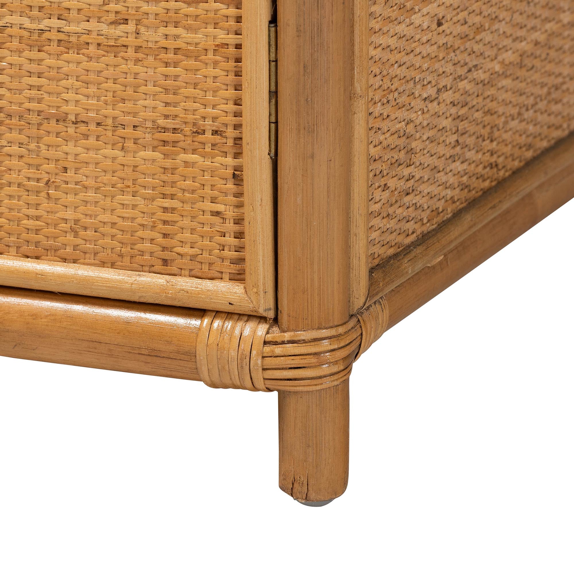 Mairen Arched Natural Rattan Storage Cabinet - Handwoven Pole Rattan Hutch with Two Drawers and Doors, Boho Coastal Display Cabinet for Dining Room or Living Space