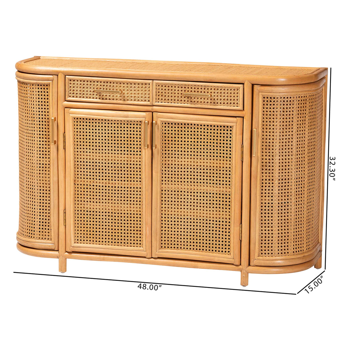 McKenna Natural Rattan Sideboard - Handwoven Wicker Buffet Credenza, Boho Coastal Style for Dining or Living Room, 2-Drawer