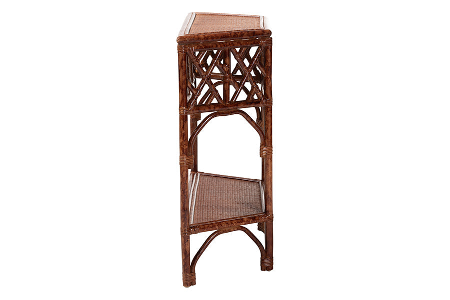 Gaspar Marbled Tortoise Natural Rattan Console Table - Handcrafted Accent Table with Chippendale Design, Coastal Tropical Style for Entryway, Hallway, or Living Room