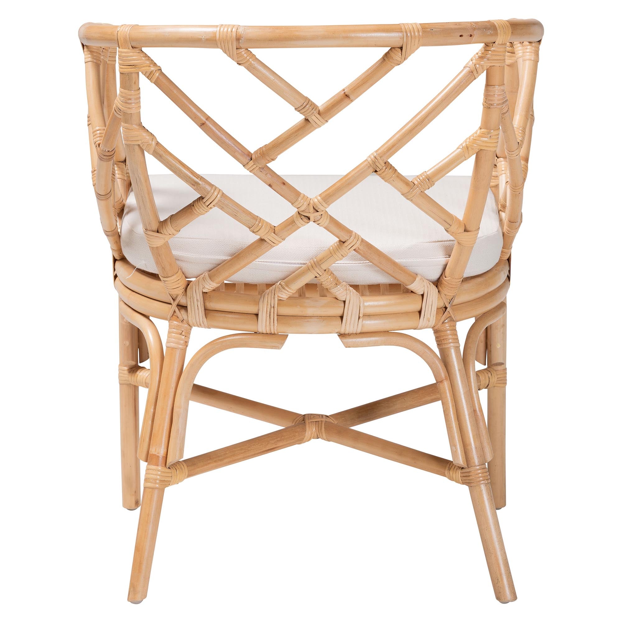 bali & pari Padma Natural Rattan Dining Chair - Handwoven Barrel Accent Chair with Bamboo-Style Frame and Lattice Detail for Boho, Coastal, or Tropical Dining or Lounge Area