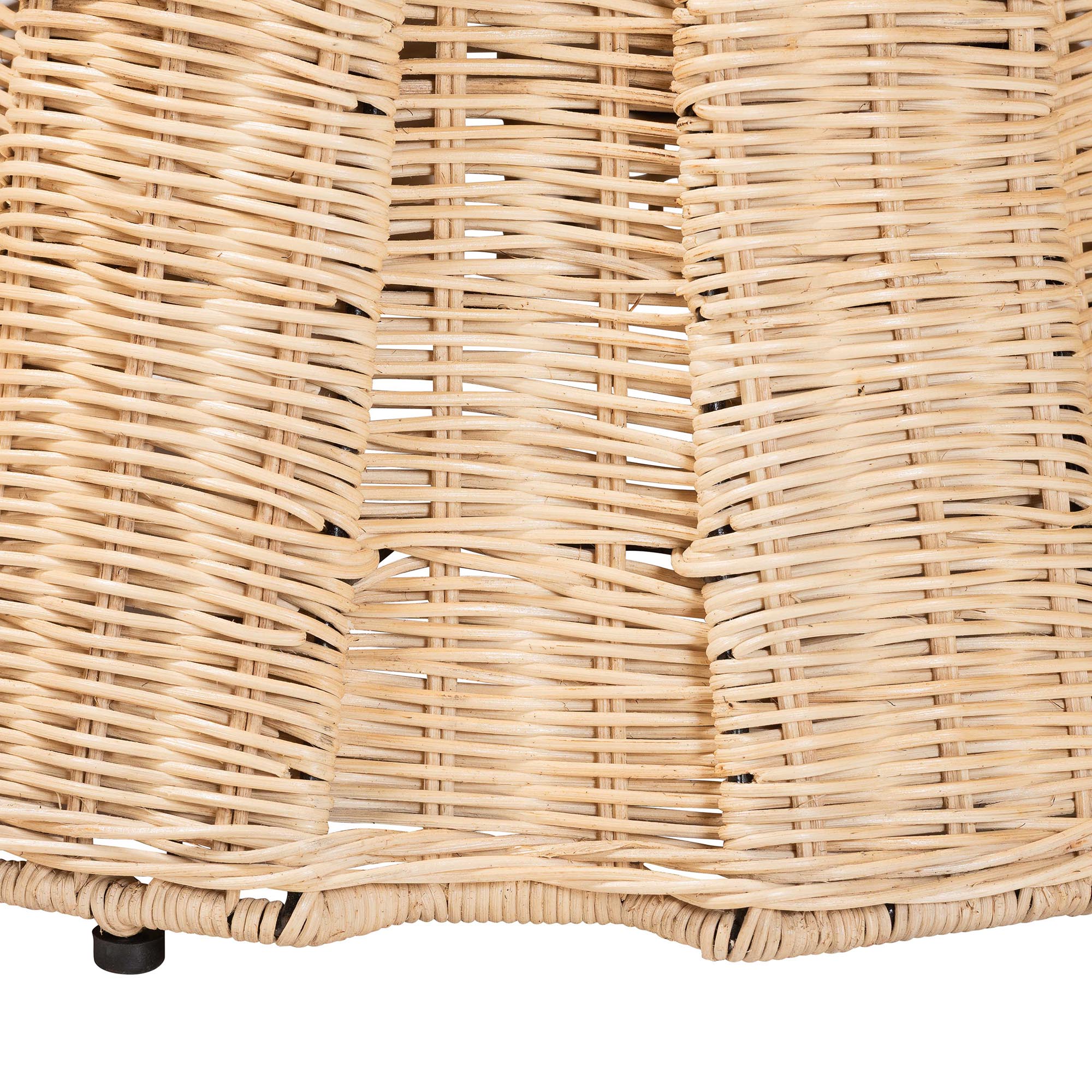 Ying Round Natural Rattan Ottoman with Cushion - Handwoven Wicker Pleated Skirt Accent Coffee Table or Extra Seating for Living Room or Sunroom, Small