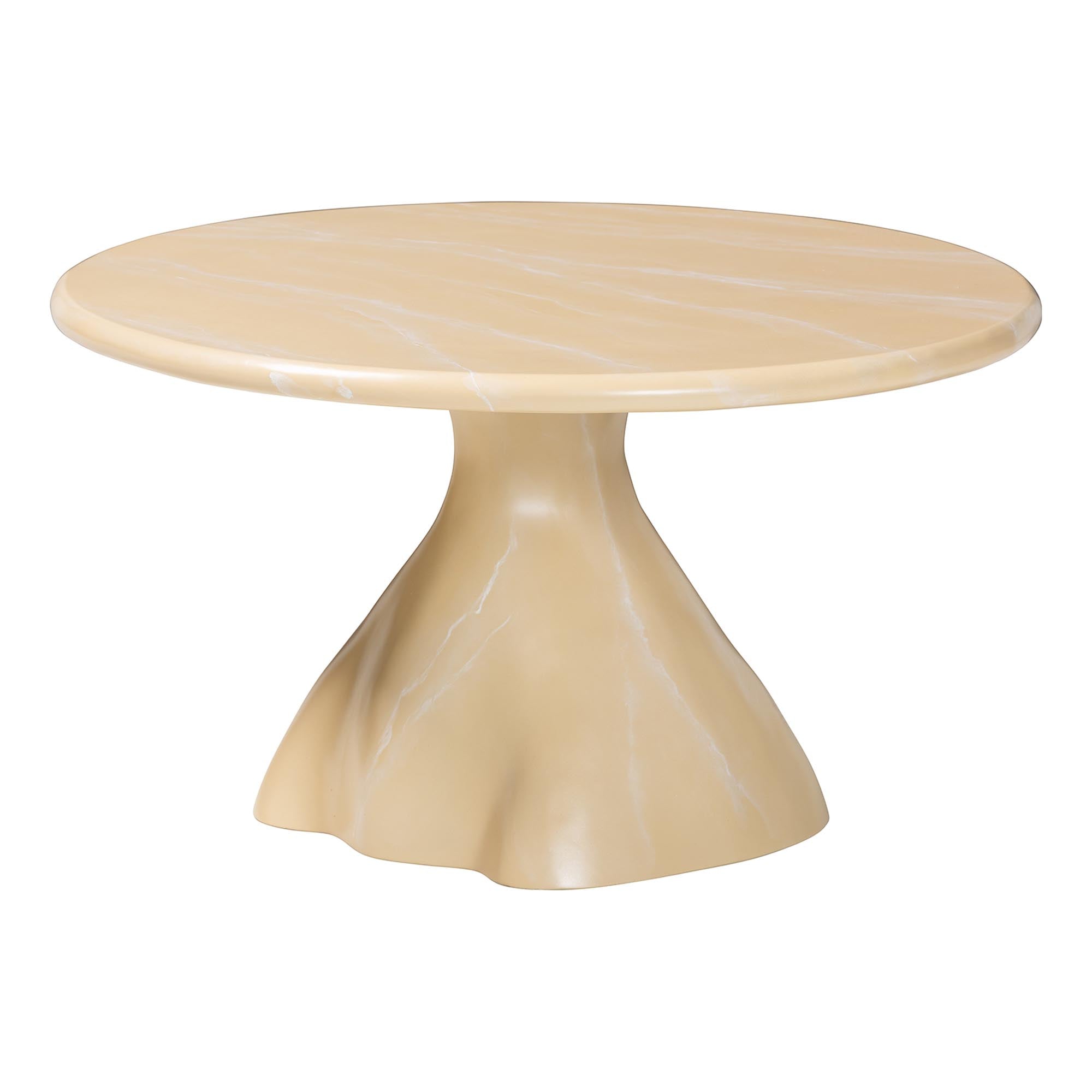 Aponi Marbled Resin Coffee Table - Sculptural Center Table with Round Top and Pedestal Base, Modern Contemporary Statement Furniture, Cream