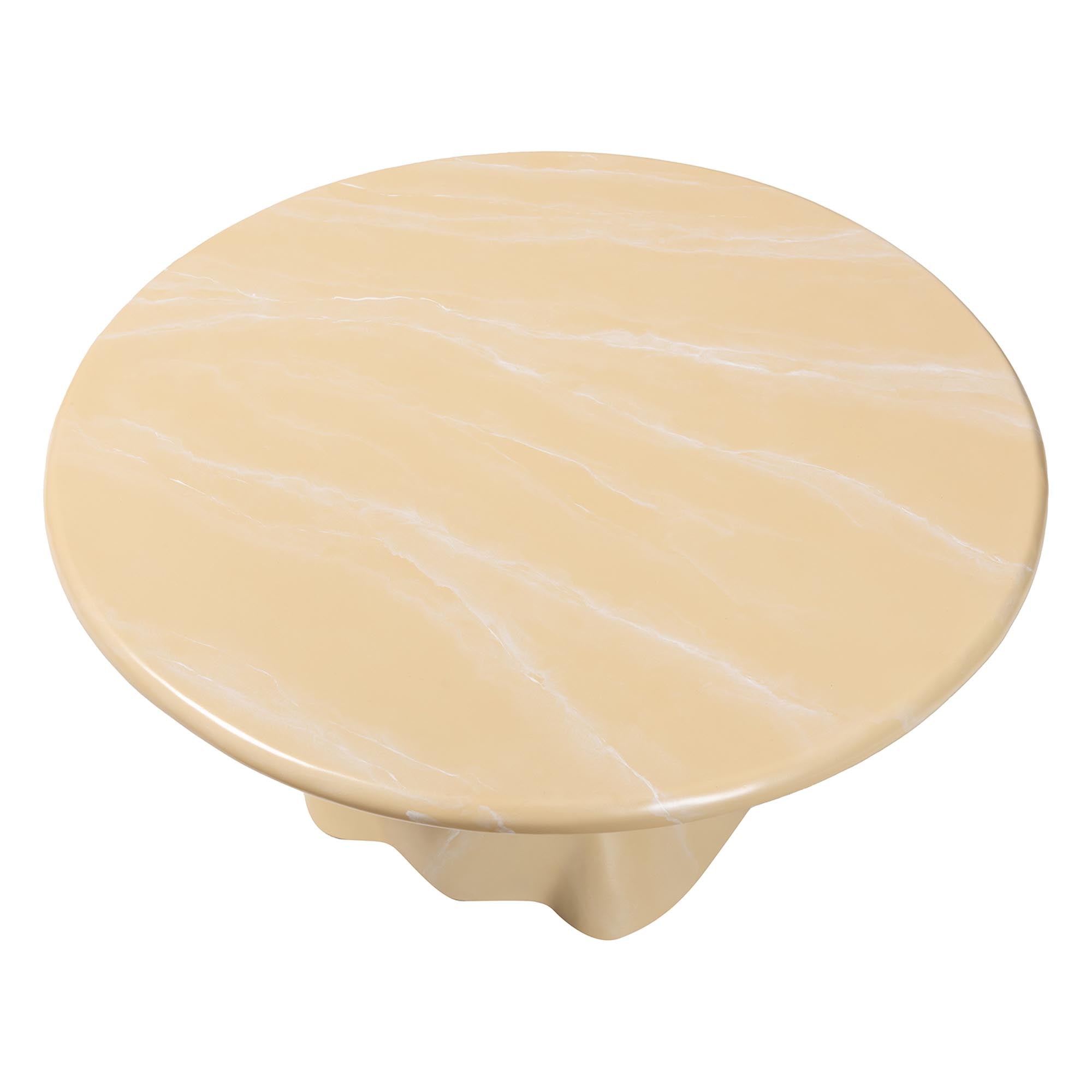 Aponi Marbled Resin Coffee Table - Sculptural Center Table with Round Top and Pedestal Base, Modern Contemporary Statement Furniture, Cream