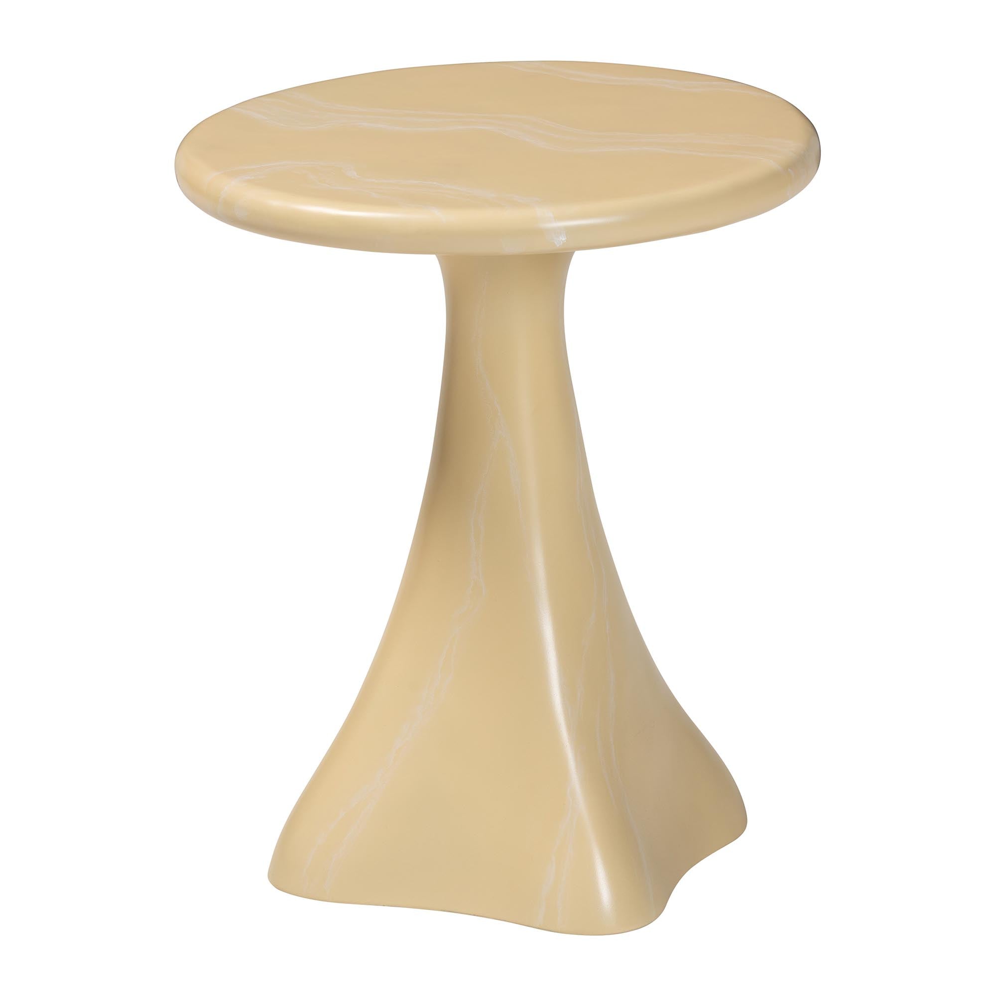 bali & pari Aponi Marbled Resin End Table - Sculptural Side Table with Round Top and Pedestal Base, Modern Contemporary Statement Furniture, Cream