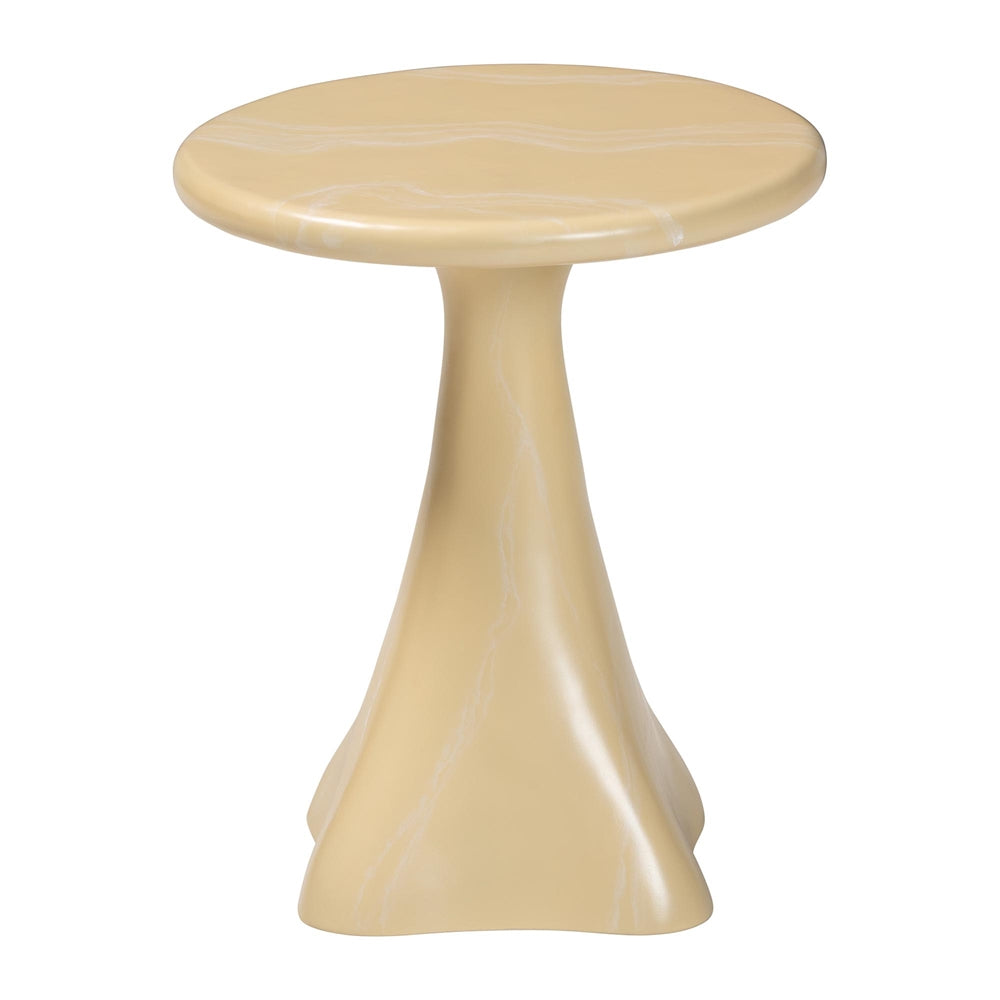 Aponi Marbled Resin End Table - Sculptural Side Table with Round Top and Pedestal Base, Modern Contemporary Statement Furniture, Cream