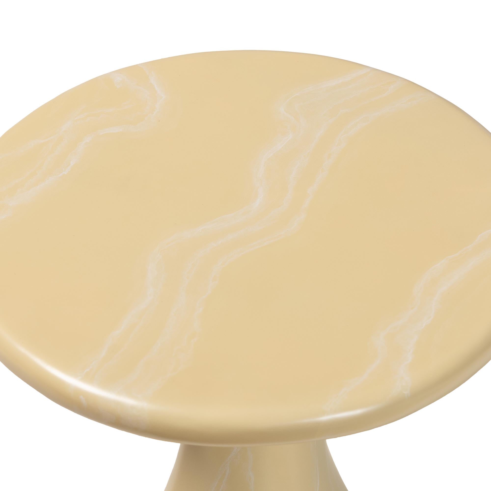 Aponi Marbled Resin End Table - Sculptural Side Table with Round Top and Pedestal Base, Modern Contemporary Statement Furniture, Cream