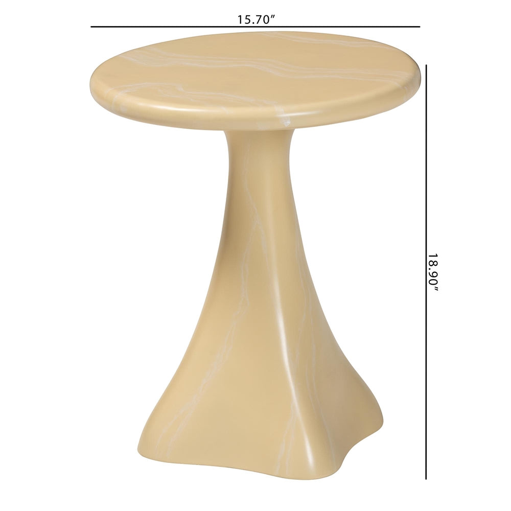 Aponi Marbled Resin End Table - Sculptural Side Table with Round Top and Pedestal Base, Modern Contemporary Statement Furniture, Cream