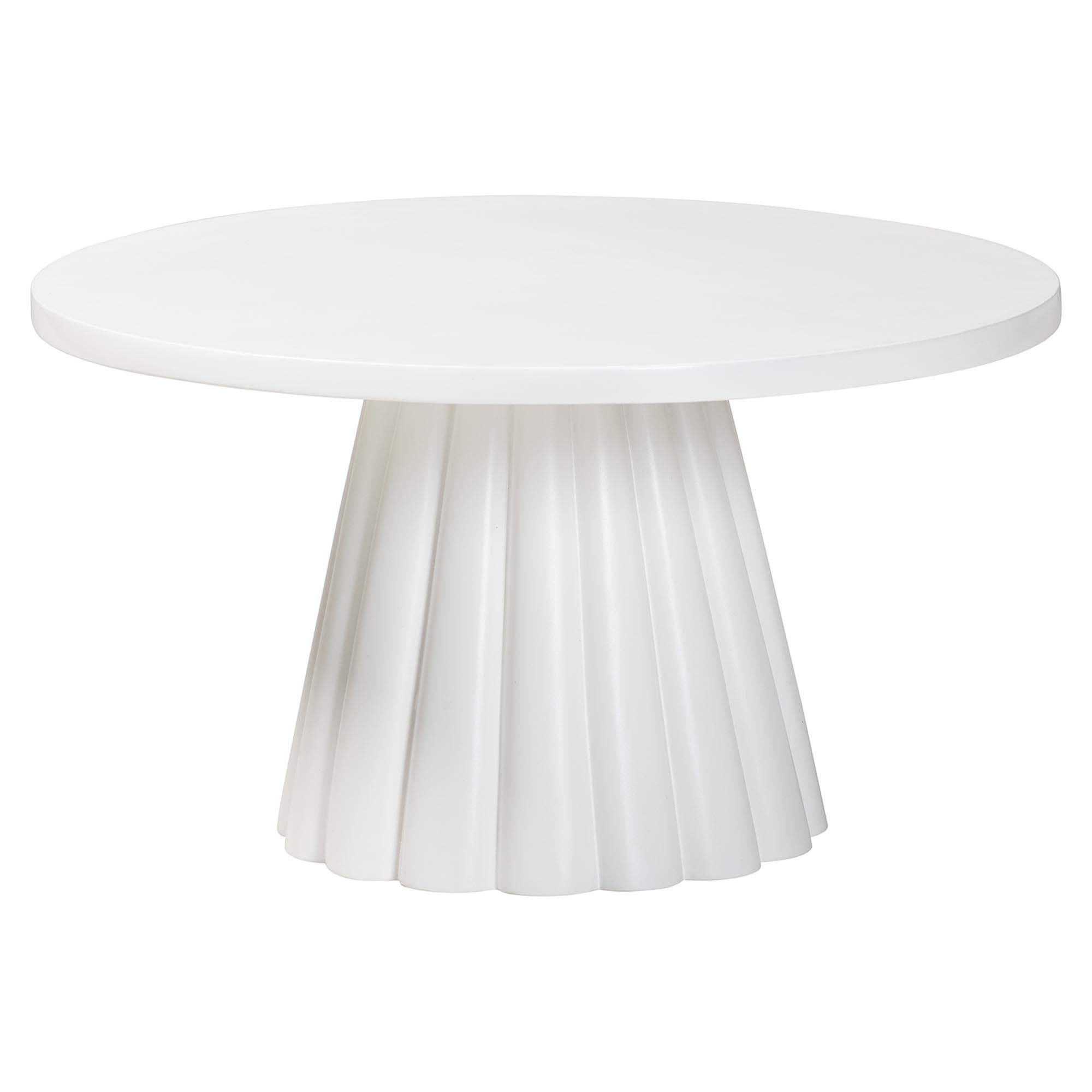 Parvana Round Coffee Table with Fluted Pedestal Base - Contemporary White Resin Accent Table