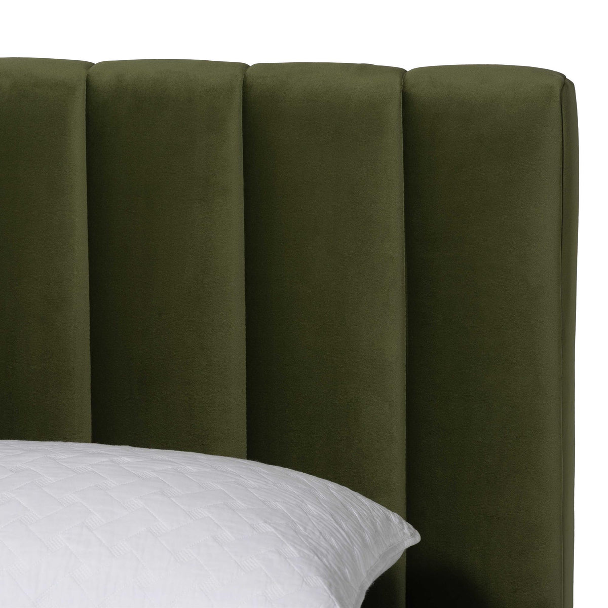 Granger Velvet Upholstered Platform Bed with Channel Tufted Headboard, Modern Low Profile Bed Frame, Moss Green, Queen