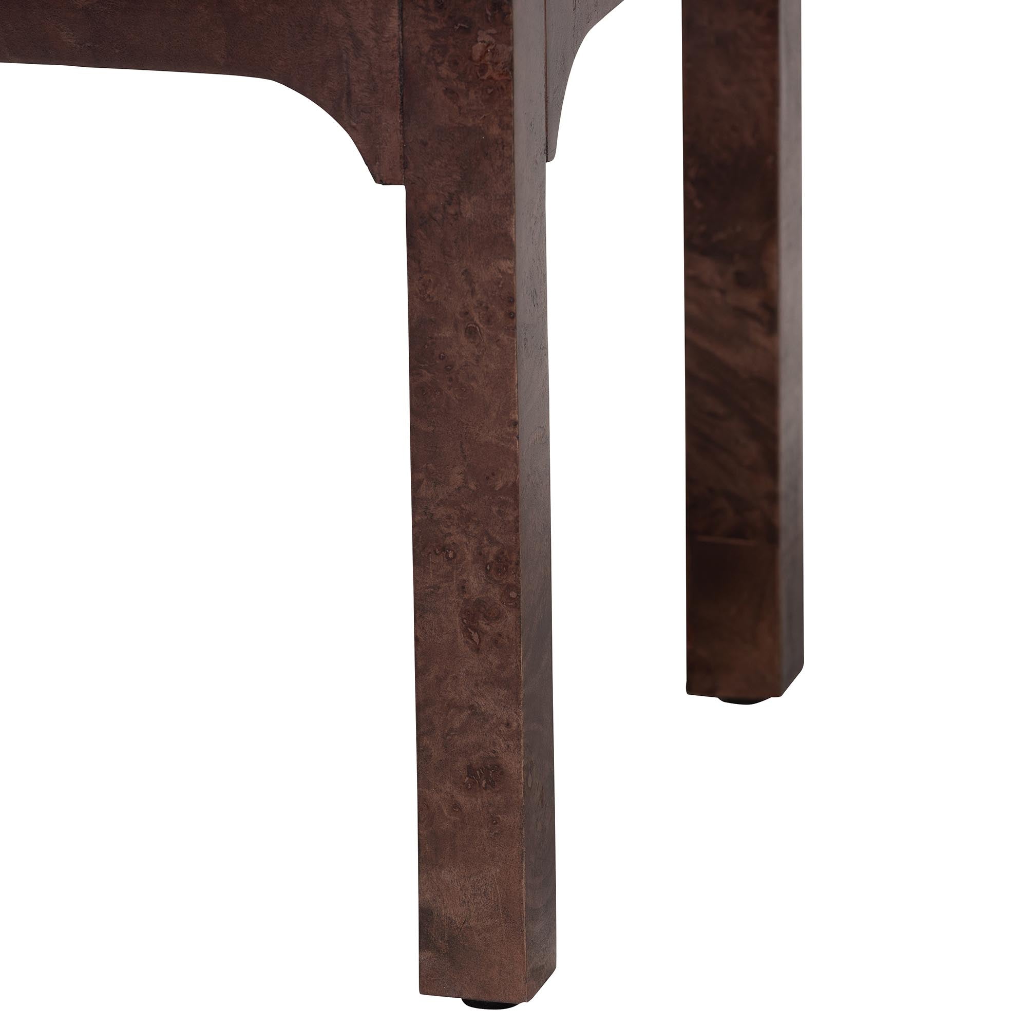 Kayla Real Burl Wood Nightstand in Dark Walnut Brown - Modern Bedside Table with Two Drawers and Cutout Handle Design