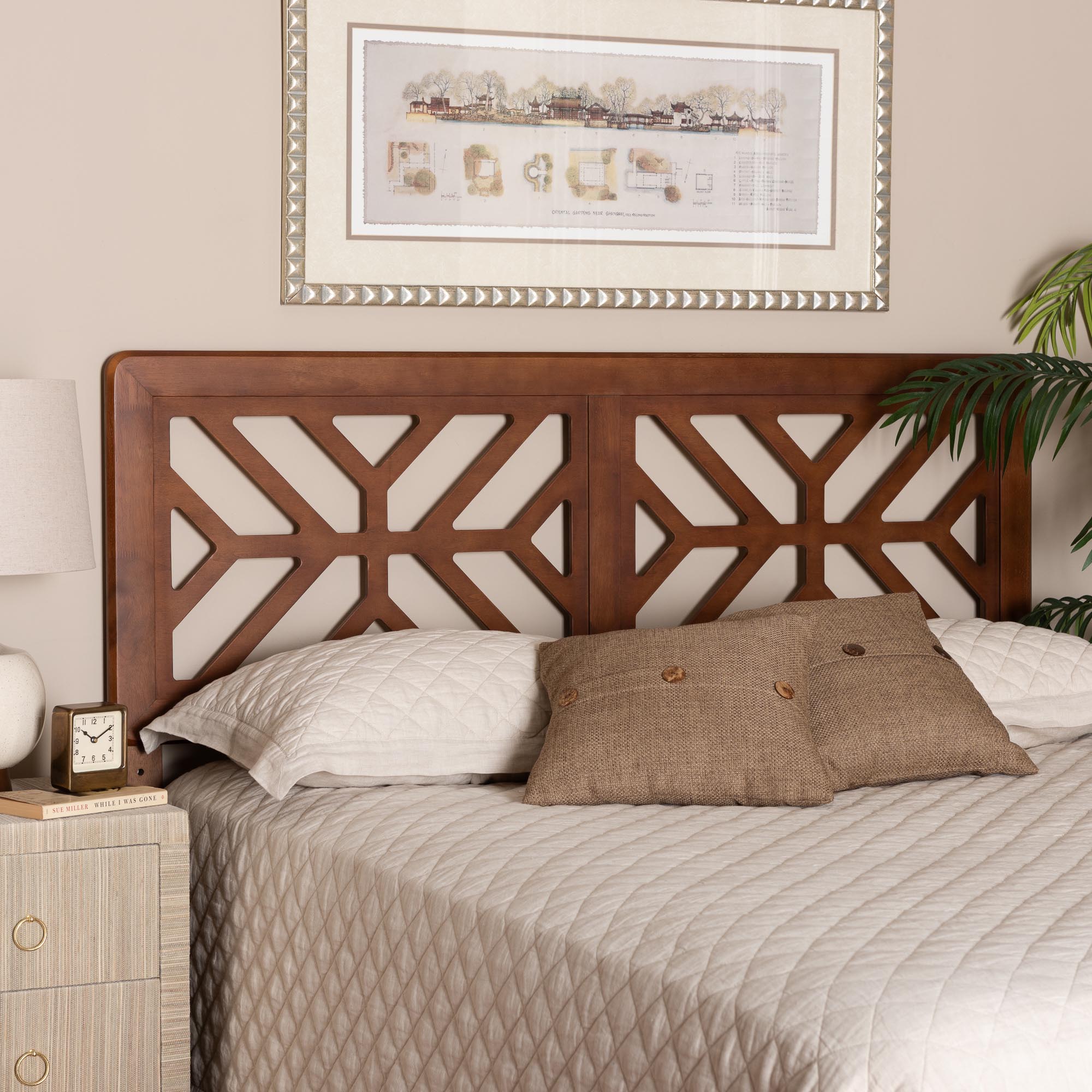 Kalare Wood Headboard with Geometric Cutout Design - Modern Decorative Panel for Bed Frame, Contemporary Bedroom Accent with Adjustable Height, Queen