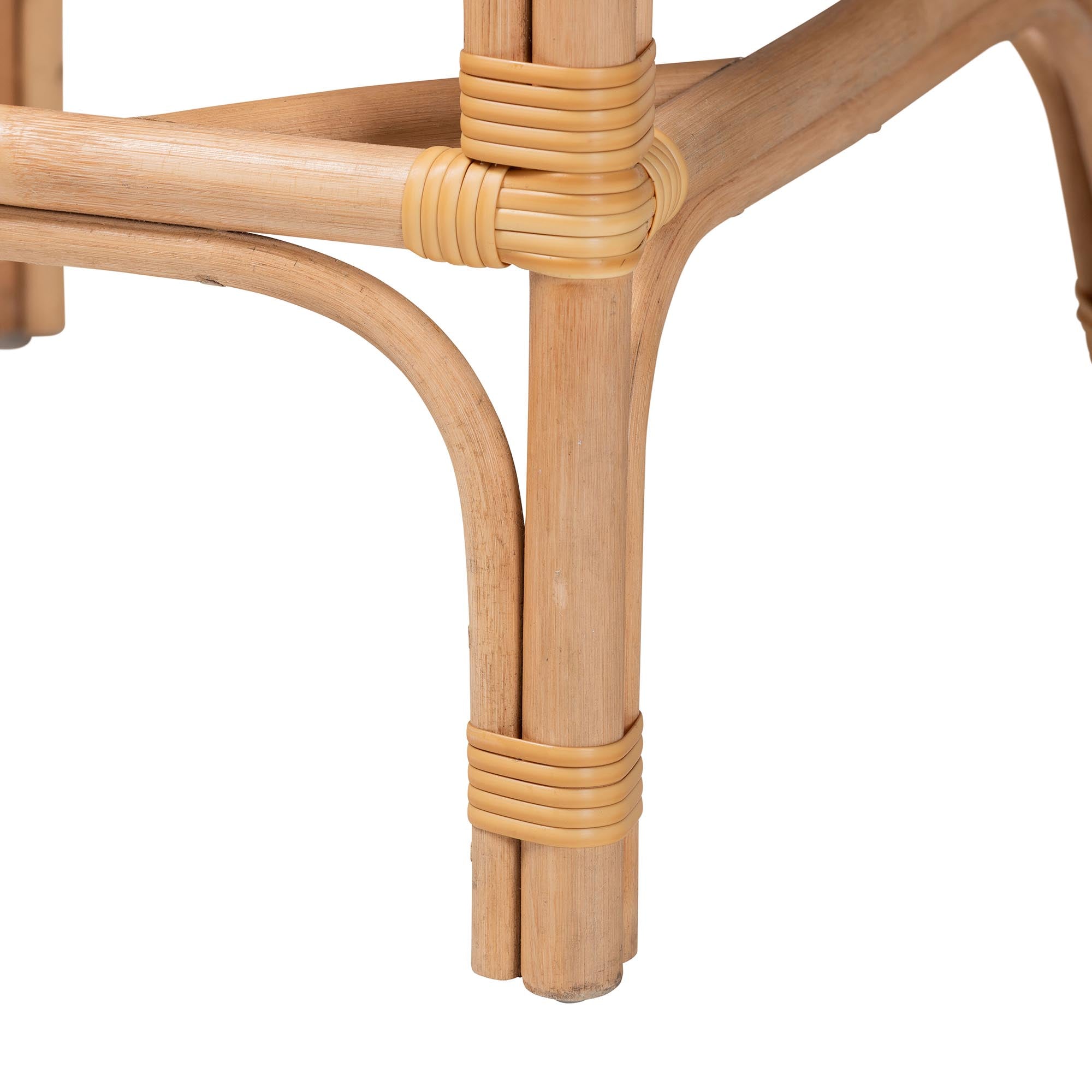 Elma Rattan Counter Stool with Cushion - Barrel-Back Counter Chair with Synthetic Woven and Natural Rattan Frame, Boho Coastal Style Seating for Kitchen or Lounge