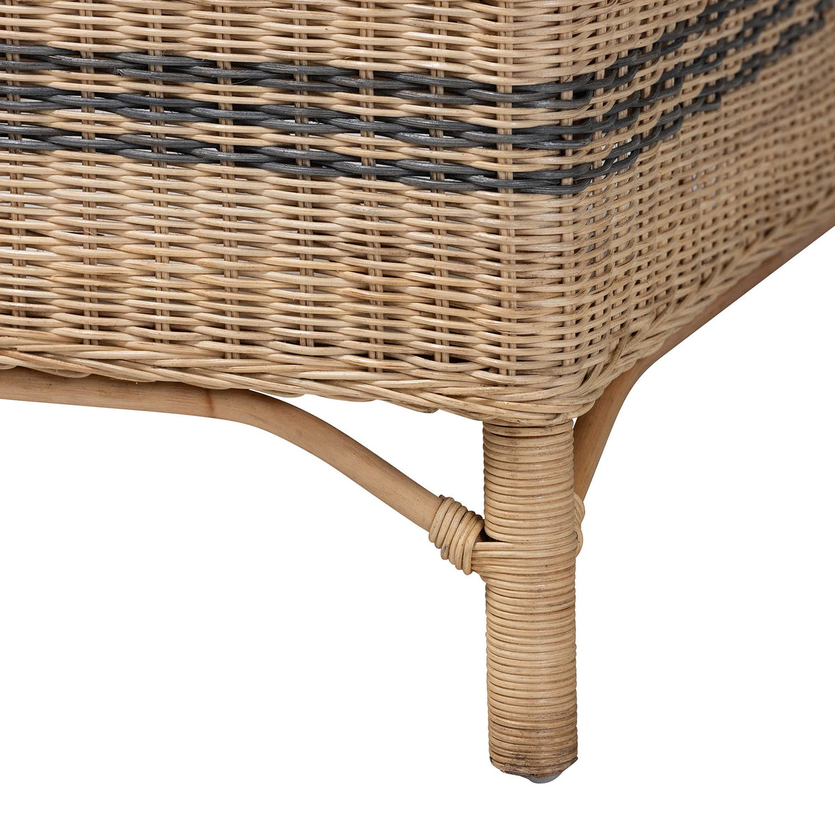 bali & pari Elda Natural Rattan Accent Chair - Wicker Barrel-Back Chair with Two-Tone Woven Stripes and Cushion, Coastal Boho Style Seating for Living Room or Sunroom