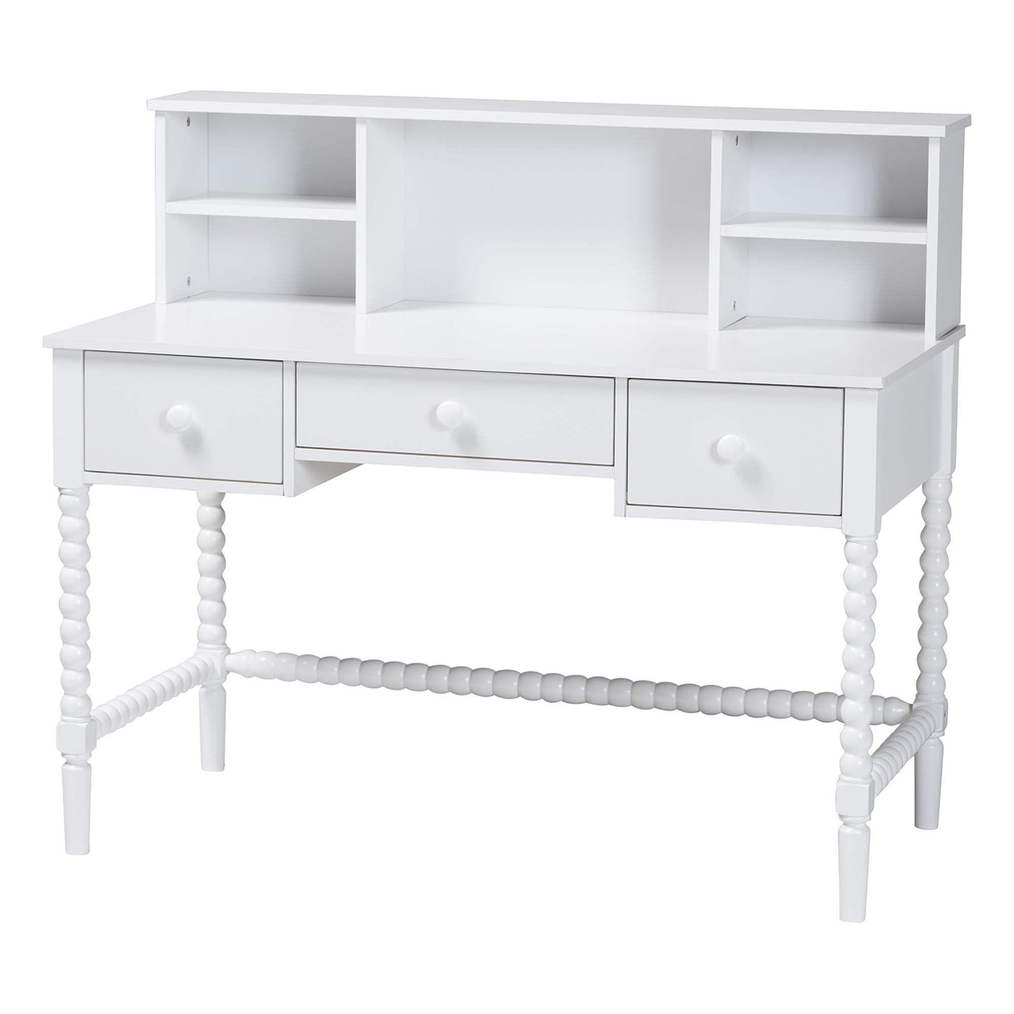 Baxton Studio Archwood Writing Desk with Hutch - 3-Drawer Wood Desk with Bobbin Design for Home Office or Bedroom Workspace, White
