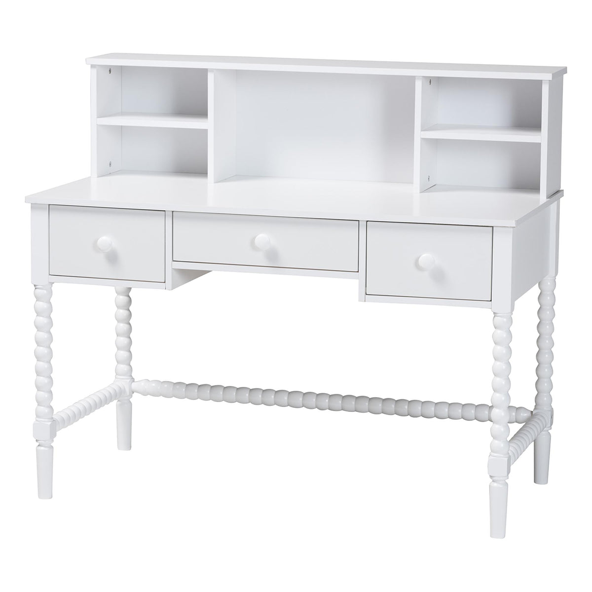 Archwood Writing Desk with Hutch - 3-Drawer Wood Desk with Bobbin Design for Home Office or Bedroom Workspace, White