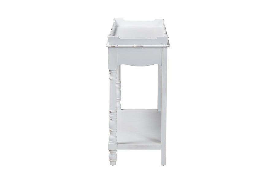 Rafferty Distressed Console Table - Vintage-Inspired White Accent Table with Ornate Carved Apron and Lower Shelf, Classic Entryway or Sofa Table